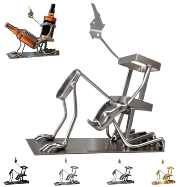Skull 2-in-1 Bottle Stand: Holds Coke & Wine, Metal Skeleton Holder – Fun Bar Decor - Image 2