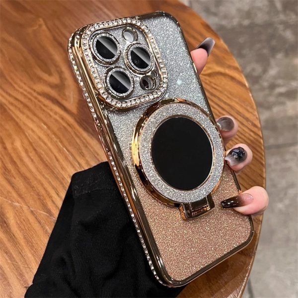 Makeup mirror holder 16E suitable for iPhone 16 Pro phone case 14 glitter magnetic edge diamond Apple 15 protective cover - Image 7