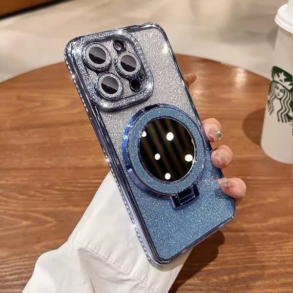 Makeup mirror holder 16E suitable for iPhone 16 Pro phone case 14 glitter magnetic edge diamond Apple 15 protective cover - Image 4