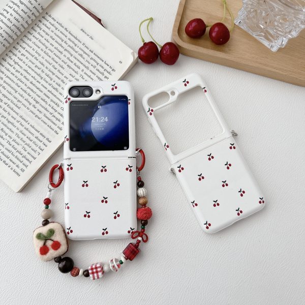 White Background Korean Style Cherry Phone Case for Samsung Z Flip 7/5/6/4 Foldable Protective Shell Compatible with Oppo and Huawei - Image 2