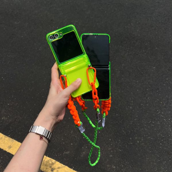Suitable for Samsung Galaxy Z Flip5 phone case simple fluorescent green zflip4/3 folding screen protective cover - Image 3