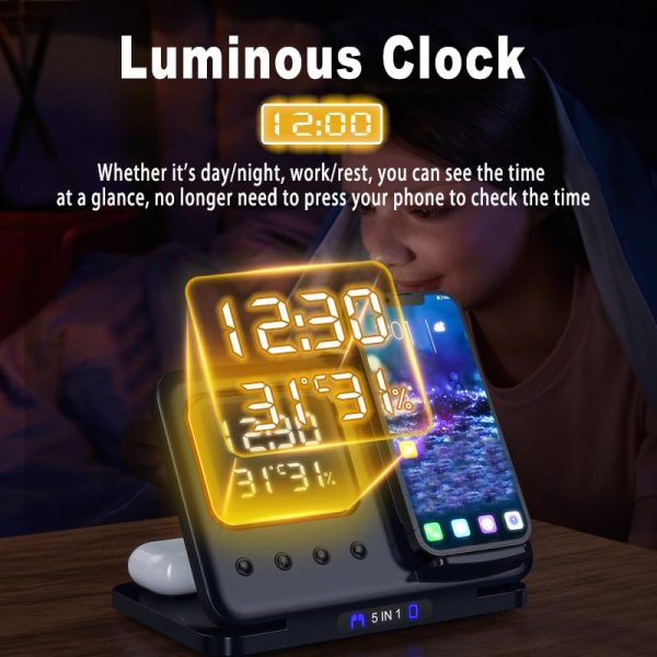 Phone Stand Tabletop 15w Fast Charging 5 in One Universal Wireless Charger Desk Charger for Iphone - Image 5